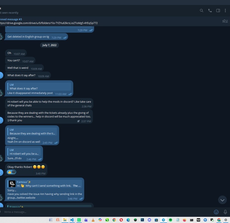 Community management coordination chat about moderation and support
