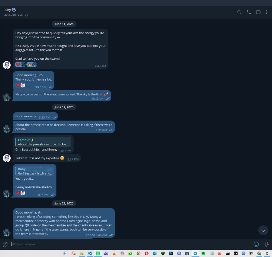 Ruby thanking for community engagement and discussing presale questions